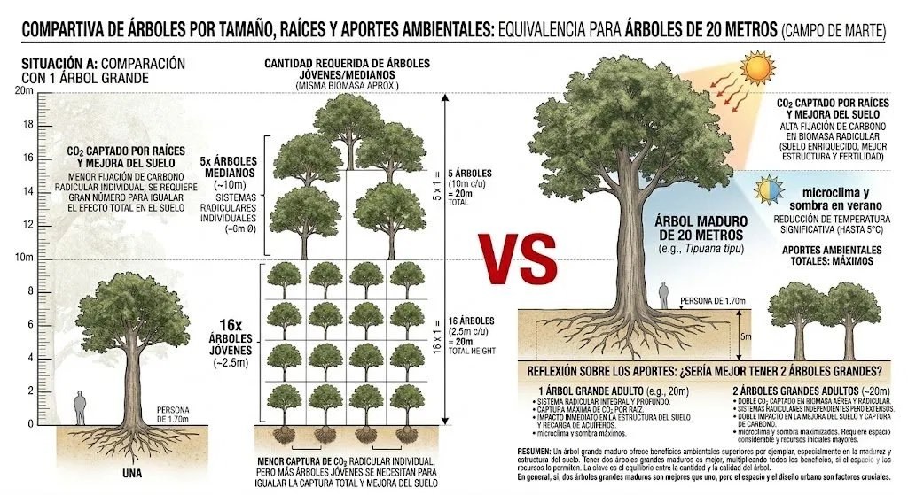 Comparativa de árboles por tamaño y raíces